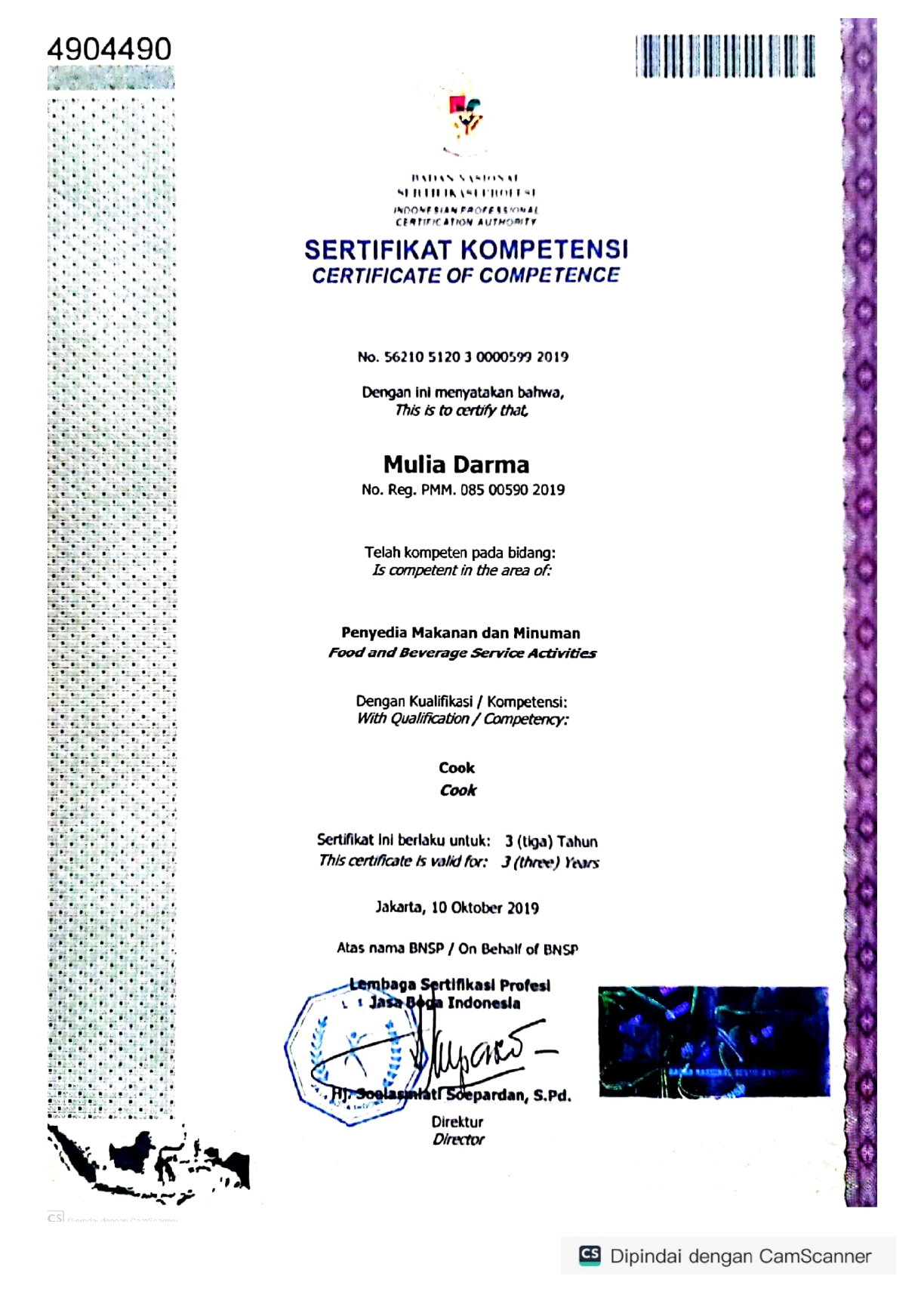 SERTIFIKAT KOMPETENSI PENYEDIA MAKANAN DAN MINUMAN